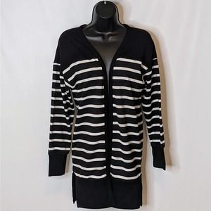 PINKMSTYLE Drop Shoulder Black and White Striped Long Knit Cardigan Size S NWT